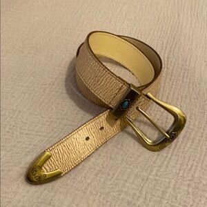 CATCHFLY STUDIO Western Style  Tan Leather Belt with Gold Buckle